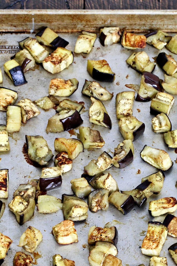 eggplant on sheet pan- after roasting