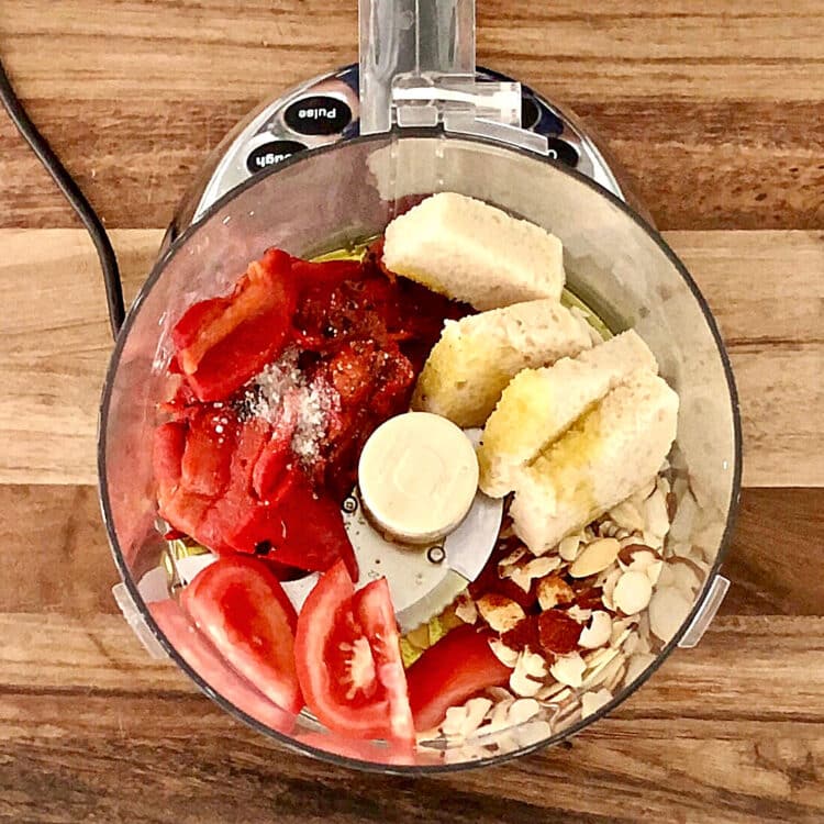 romesco ingredients in a food processor