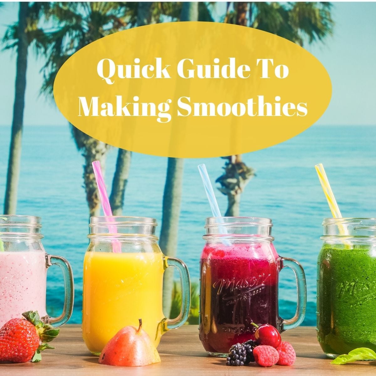 Picture of of four colorful smoothies.