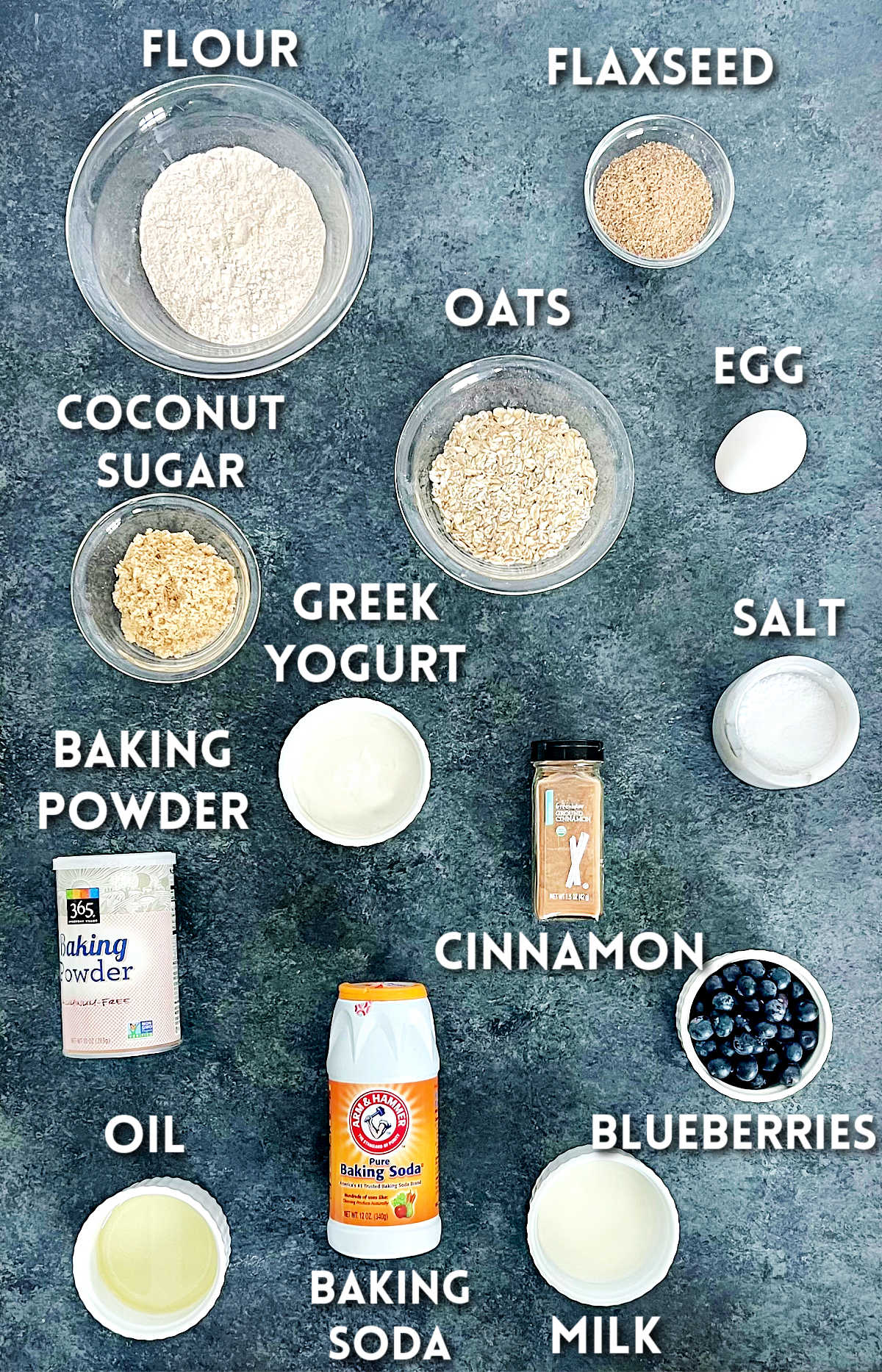 Ingredients for making flaxseed muffins.
