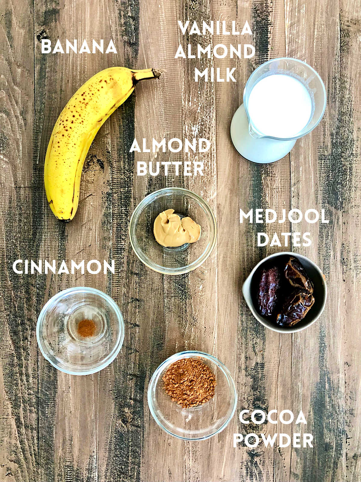 ingredients for chocolate date smoothie