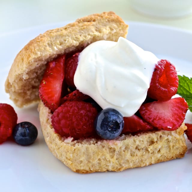 Mixed Berry Coconut Shortcakes with Vanilla Greek Yogurt Cream | thefoodiephysician.com | @foodiephysician #thefoodiephysician #ThisisMapleHill #strawberryshortcake #GreekYogurt