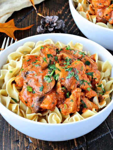 Creamy Paprika Chicken in a white bowl.