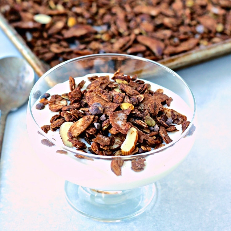 Chocolate Coconut Almond Granola | @foodiephysician