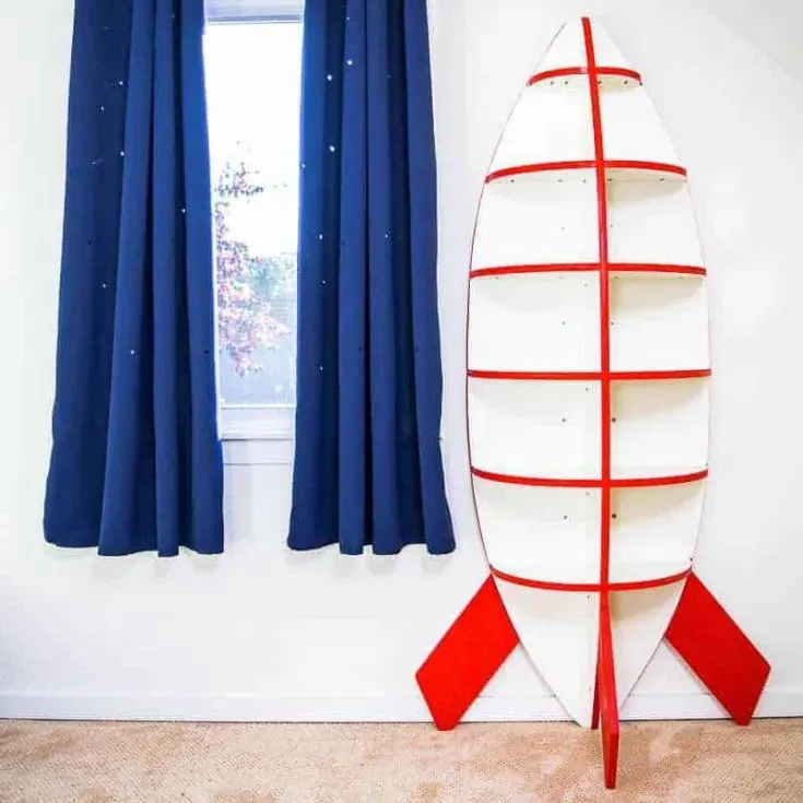 Shoot for the stars with this rocket bookshelf! Easy to make with just one sheet of plywood!
