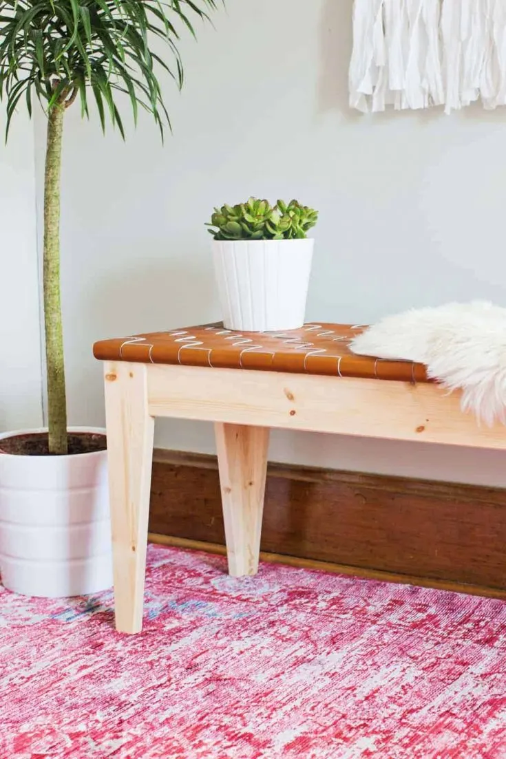 woven leather bench - DIY Leather project