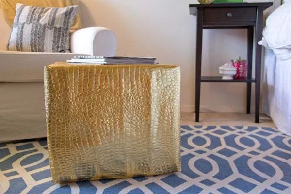 DIY leather cube ottoman - leather projects