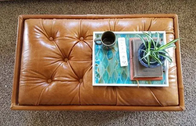tufted storage ottoman - DIY leather projects