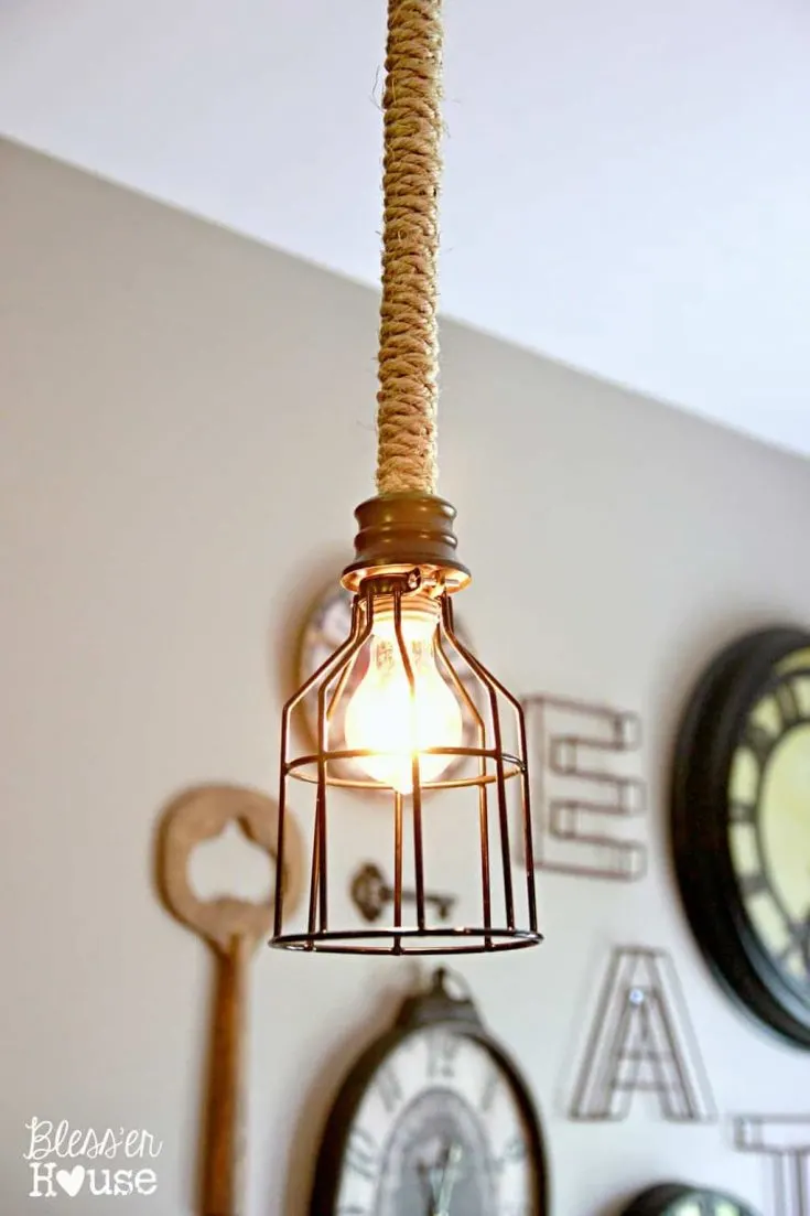 DIY lighting - industrial rope pendant light