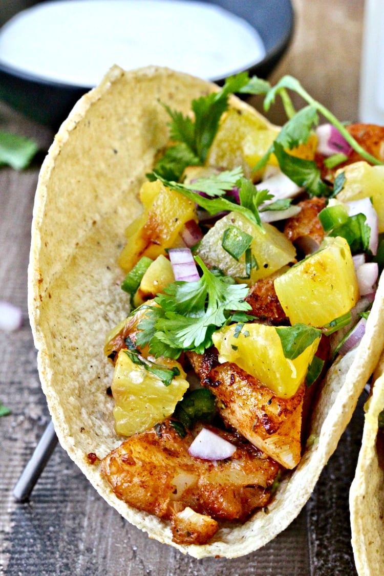 Tropical Fish Tacos with Grilled Pineapple Salsa