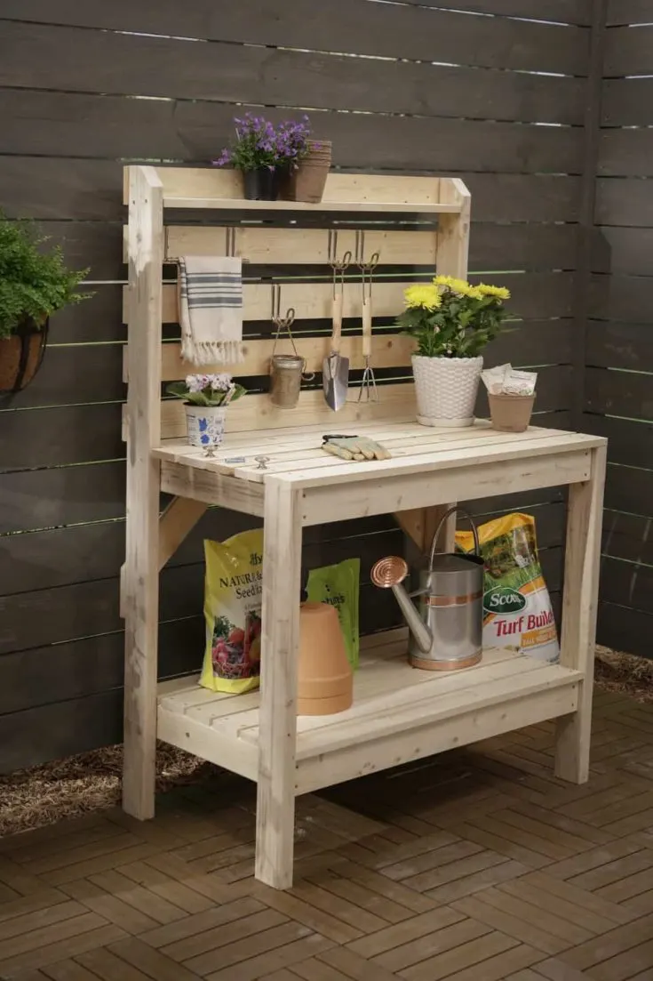 DIY potting bench with storage on back