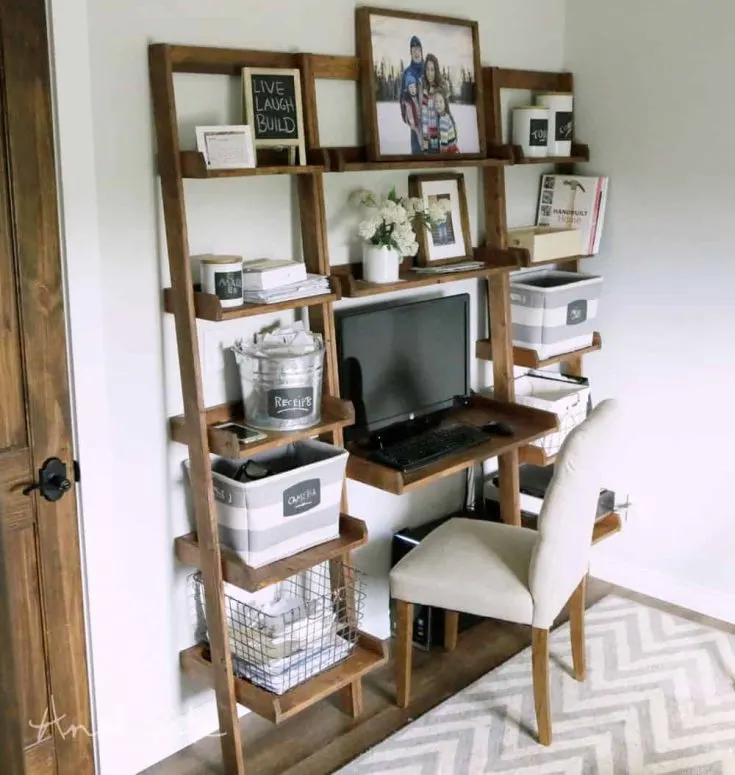 DIY desk plans - leaning wall ladder desk