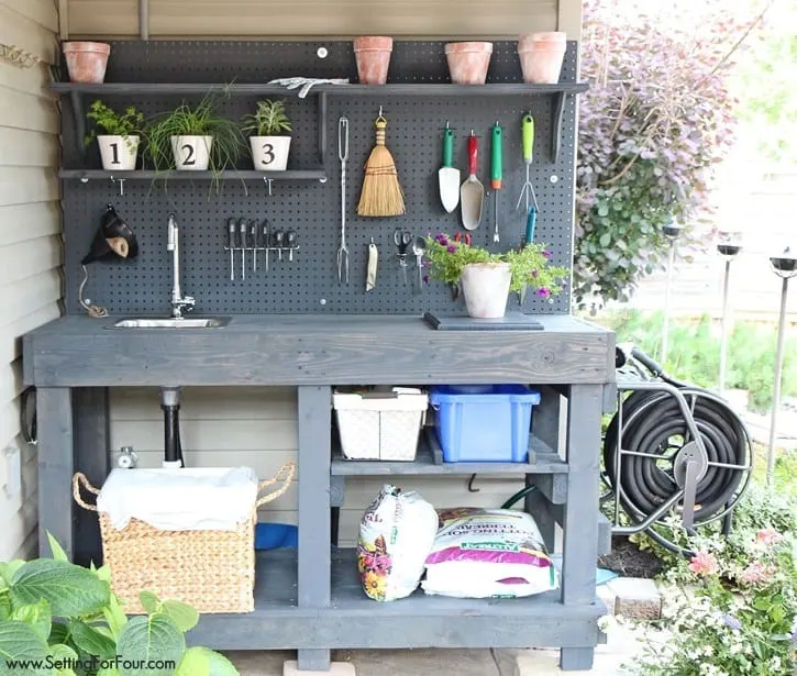 DIY potting bench with built in sink