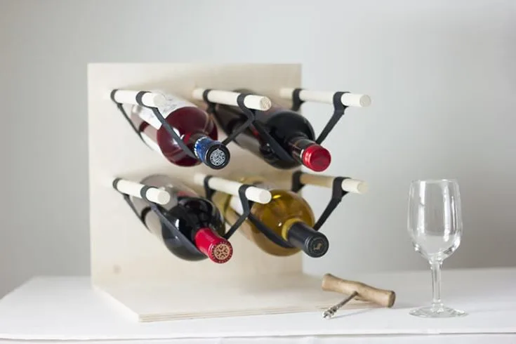 wood and leather wine rack