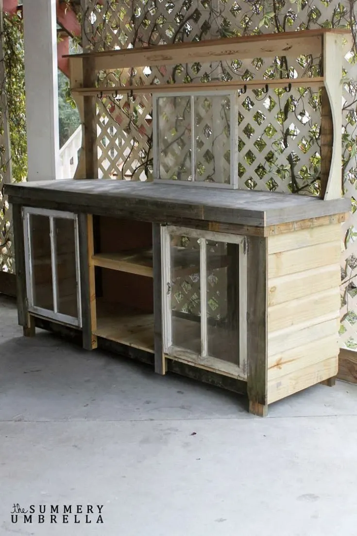 DIY potting bench made from reclaimed wood