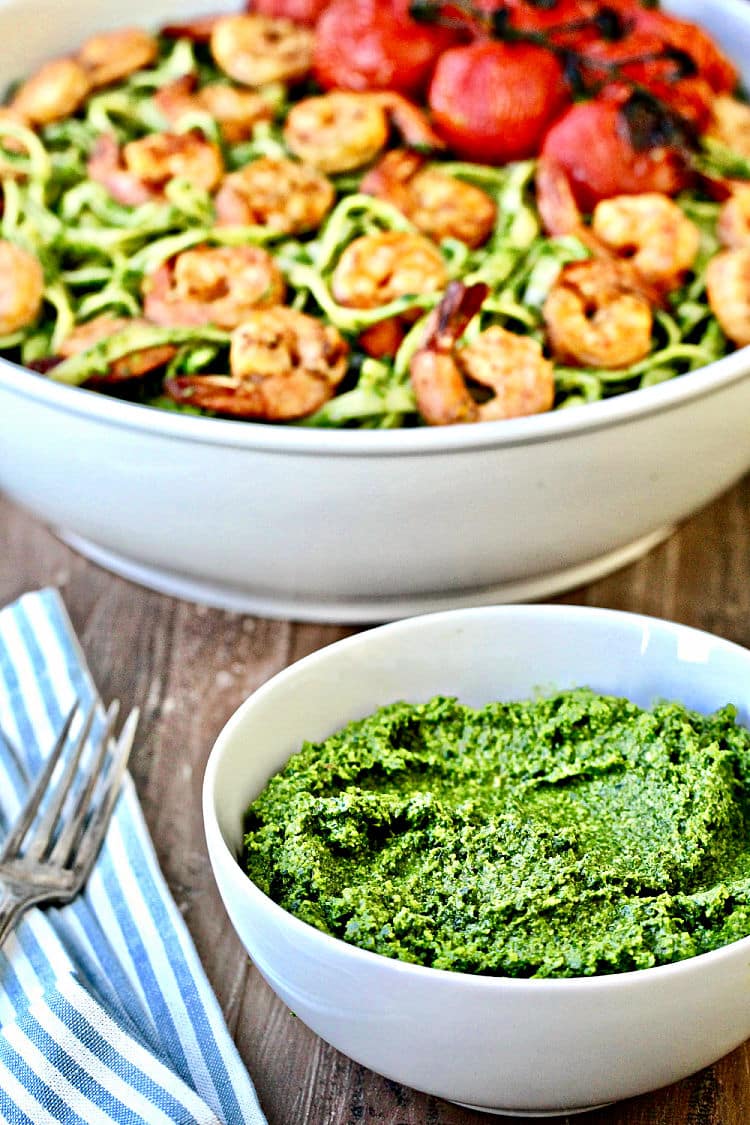 Collard Greens Pesto and Grilled Shrimp