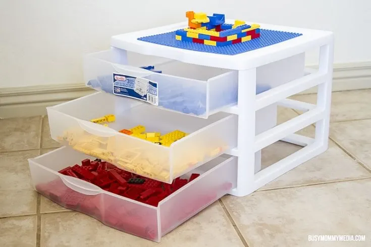 Lego table made from plastic drawers