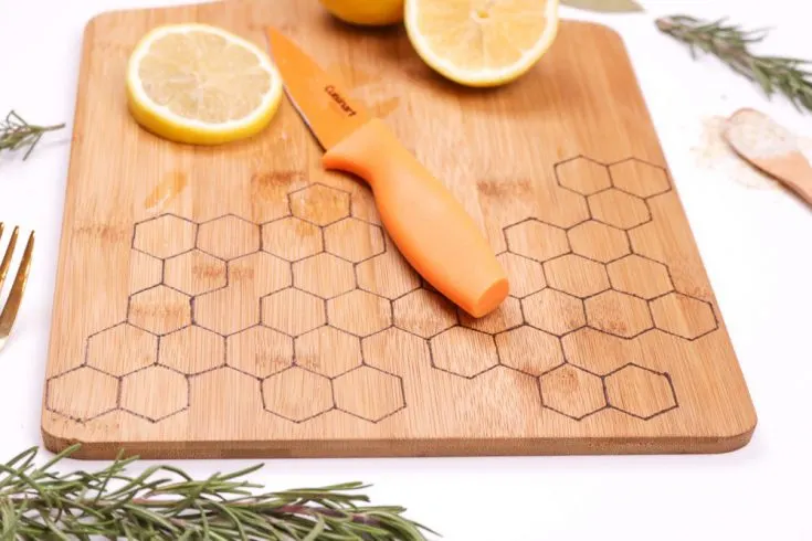 cutting board with honeycomb pattern burned into it