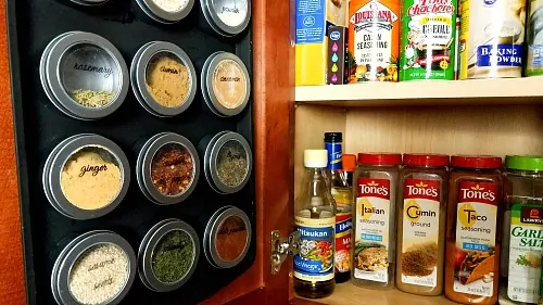 magnetic spice rack on back of cabinet door