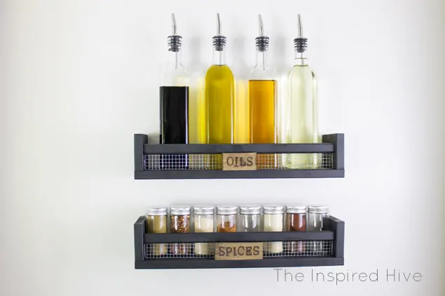 spice and oils rack mounted on wall