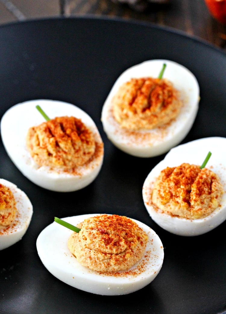 Roasted Red Pepper Hummus Deviled Eggs