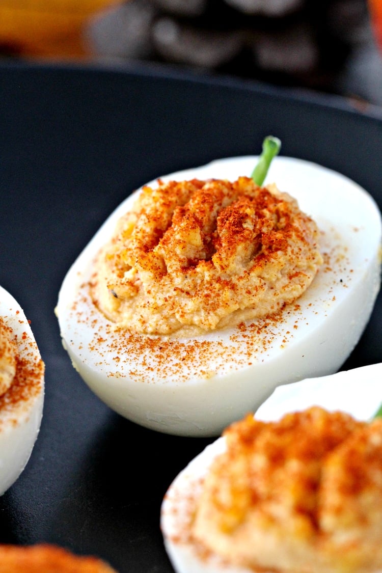 Roasted Red Pepper Hummus Deviled Eggs