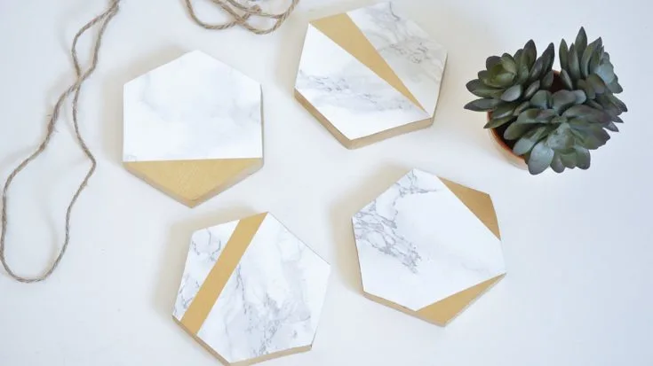 Image for DIY Hexagonal Marble and Gold Coasters
