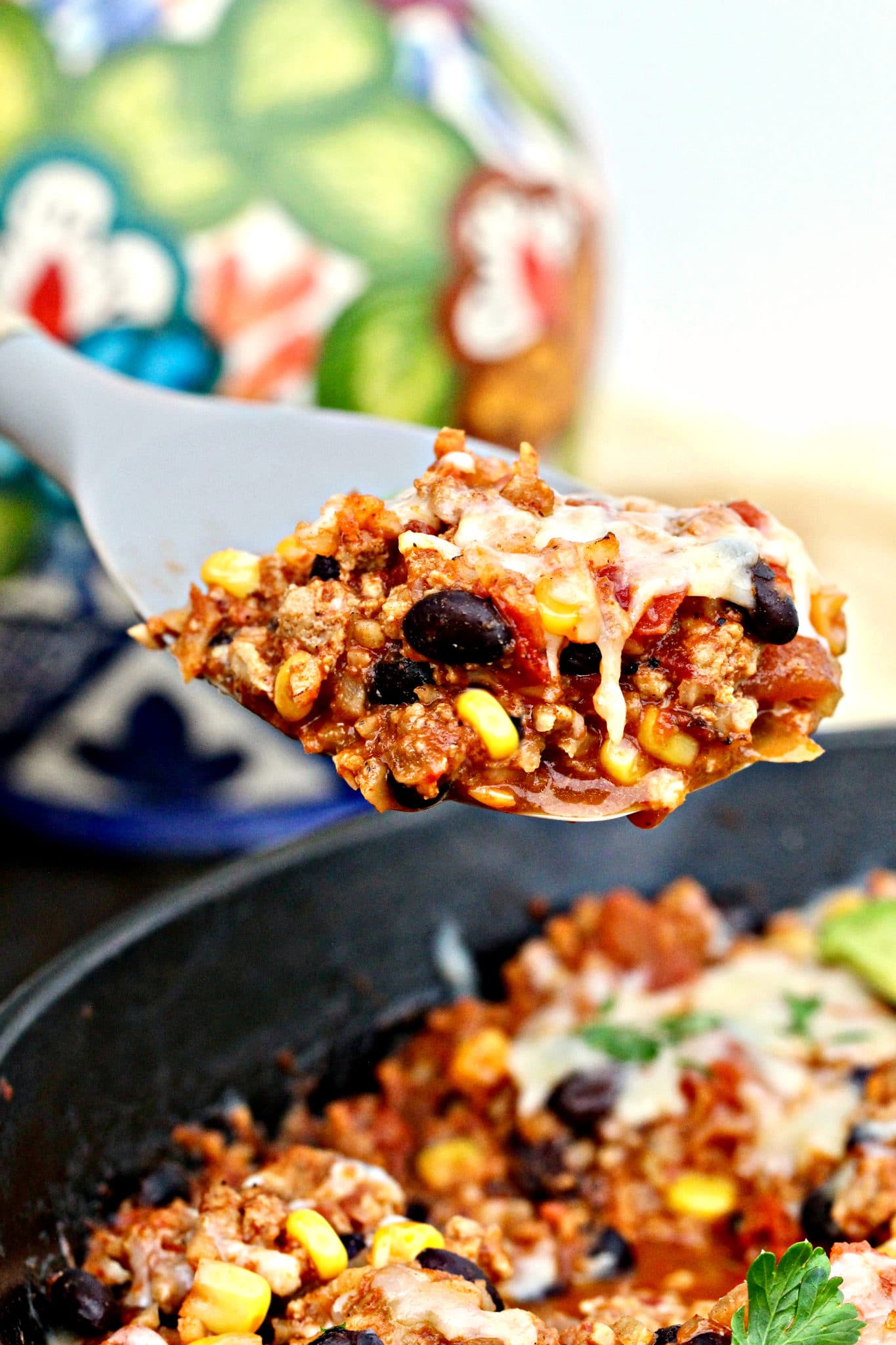 Cheesy Turkey and Cauliflower Rice Taco Skillet