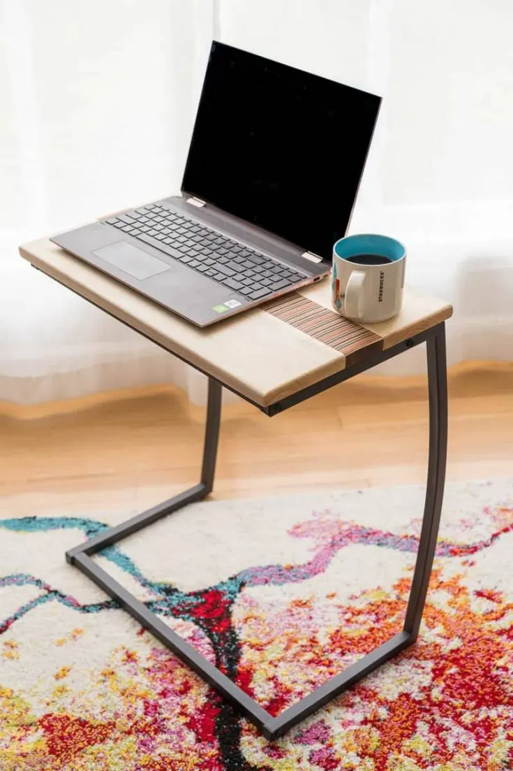 DIY end table with skateboard inlay