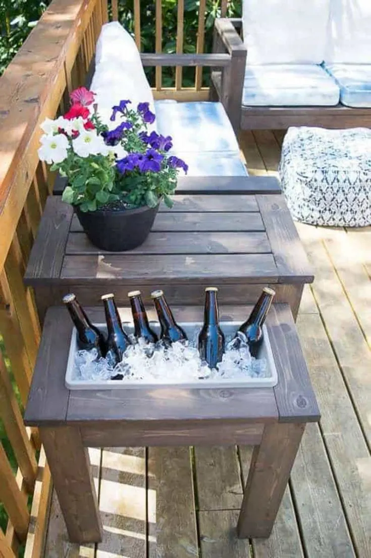 outdoor side table with built in cooler or planter