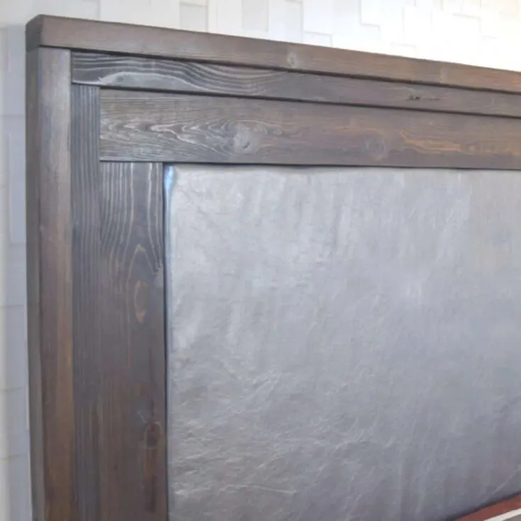 DIY upholstered headboard with wood trim