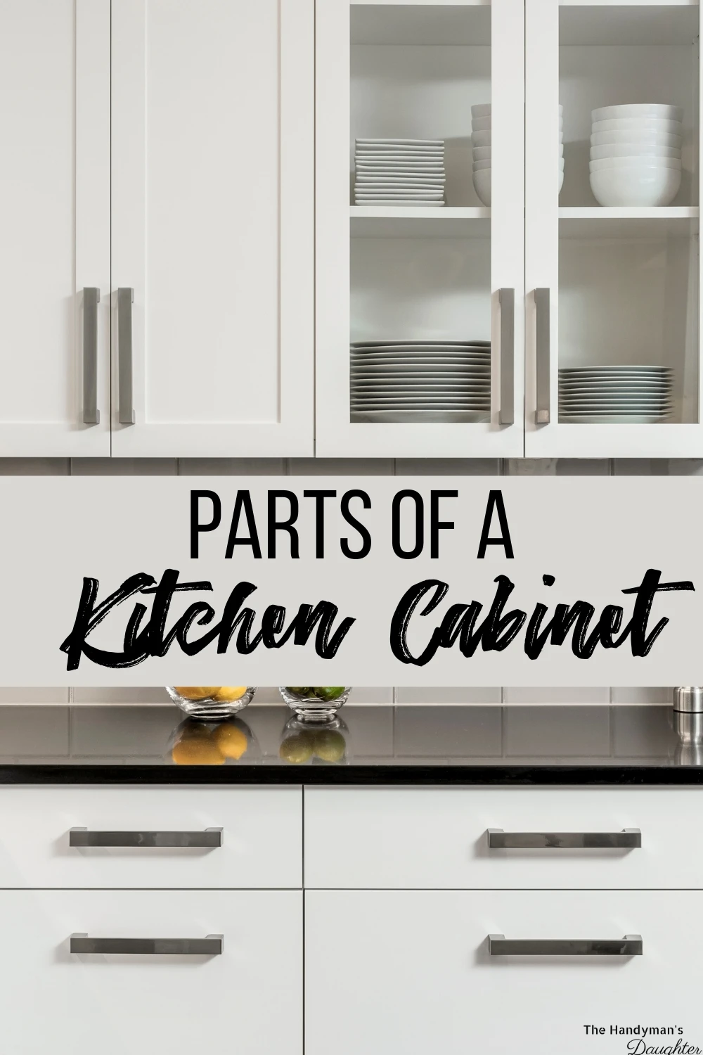 white kitchen cabinets with text overlay "parts of a cabinet"