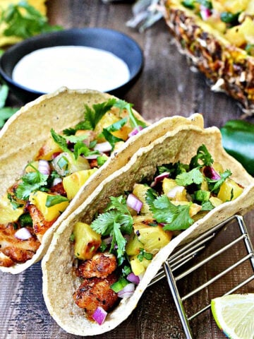 Tropical Fish Tacos with Grilled Pineapple Salsa