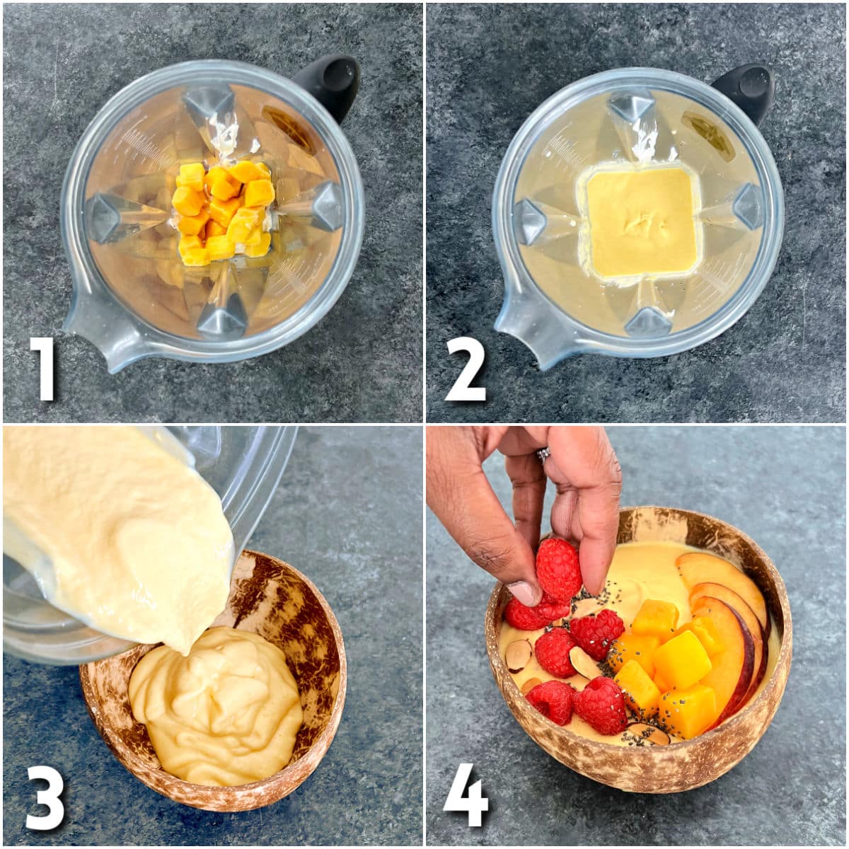 Steps for making Mango Smoothie Bowls