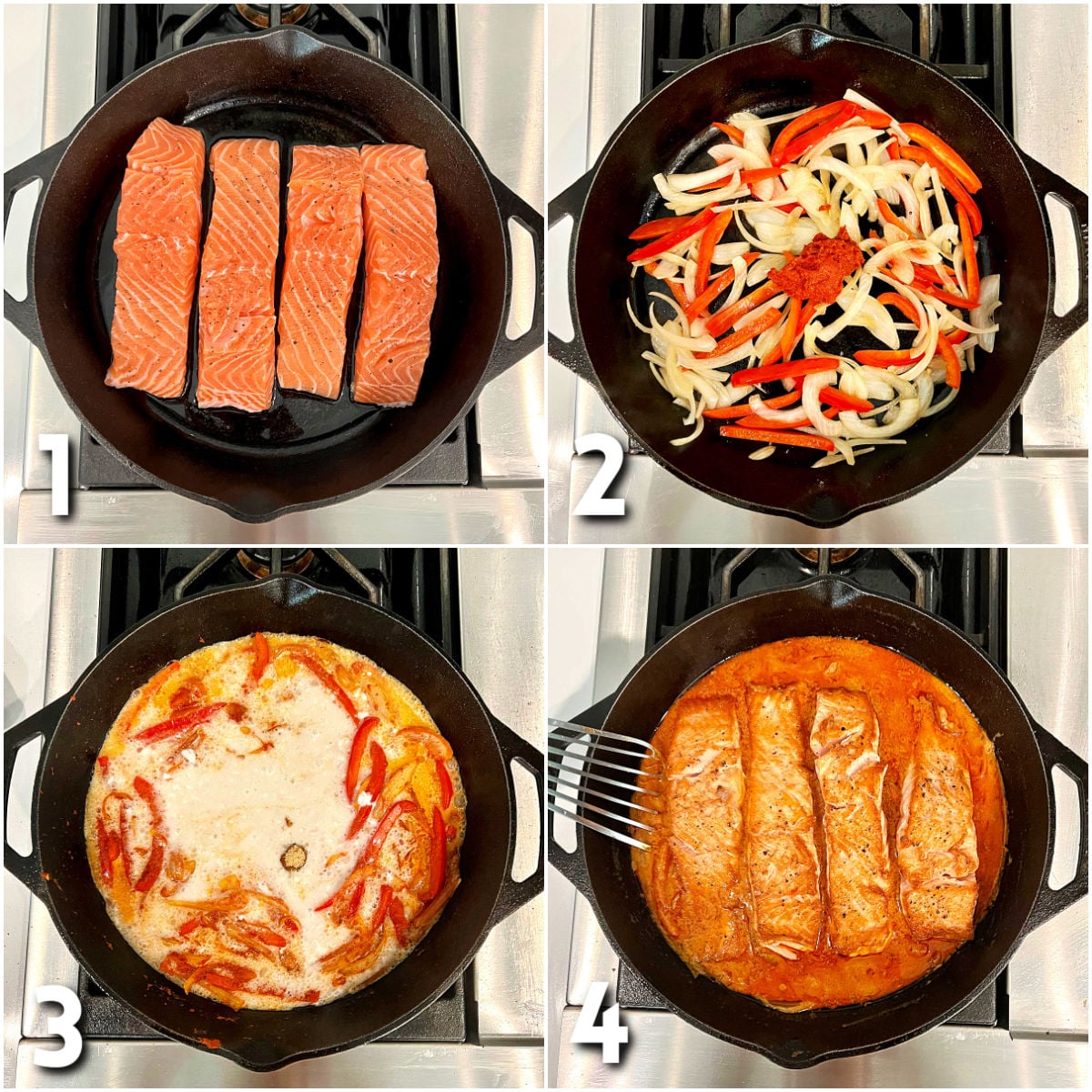 Steps for Thai salmon curry