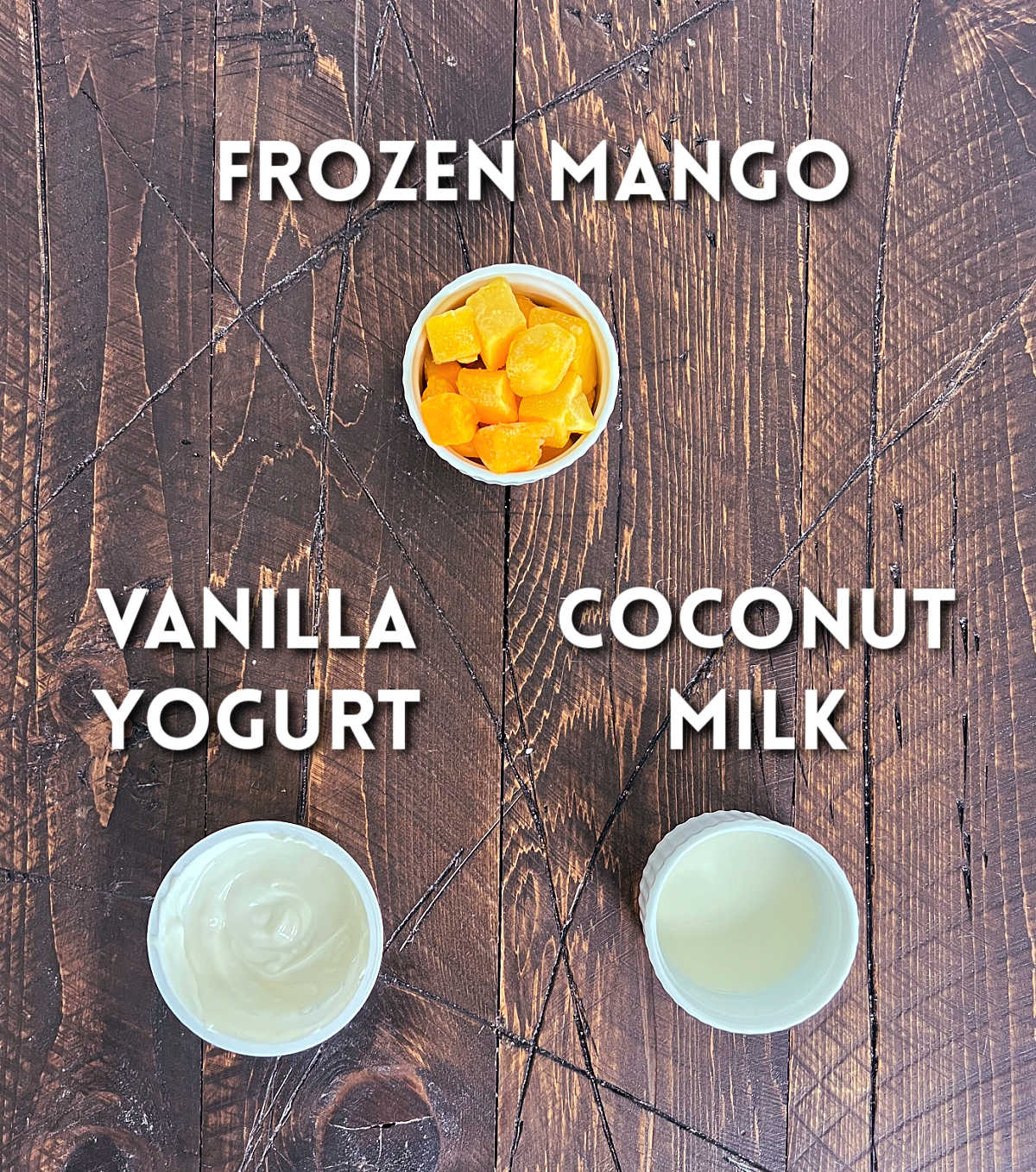 Ingredients for making tropical smoothie bowls.