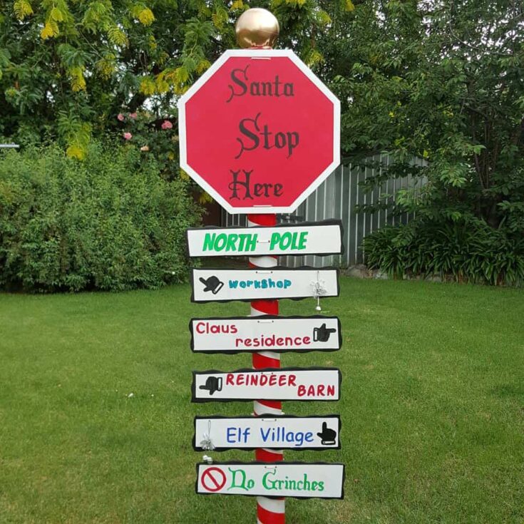 Image for Santa Stop Here Christmas Sign Post
