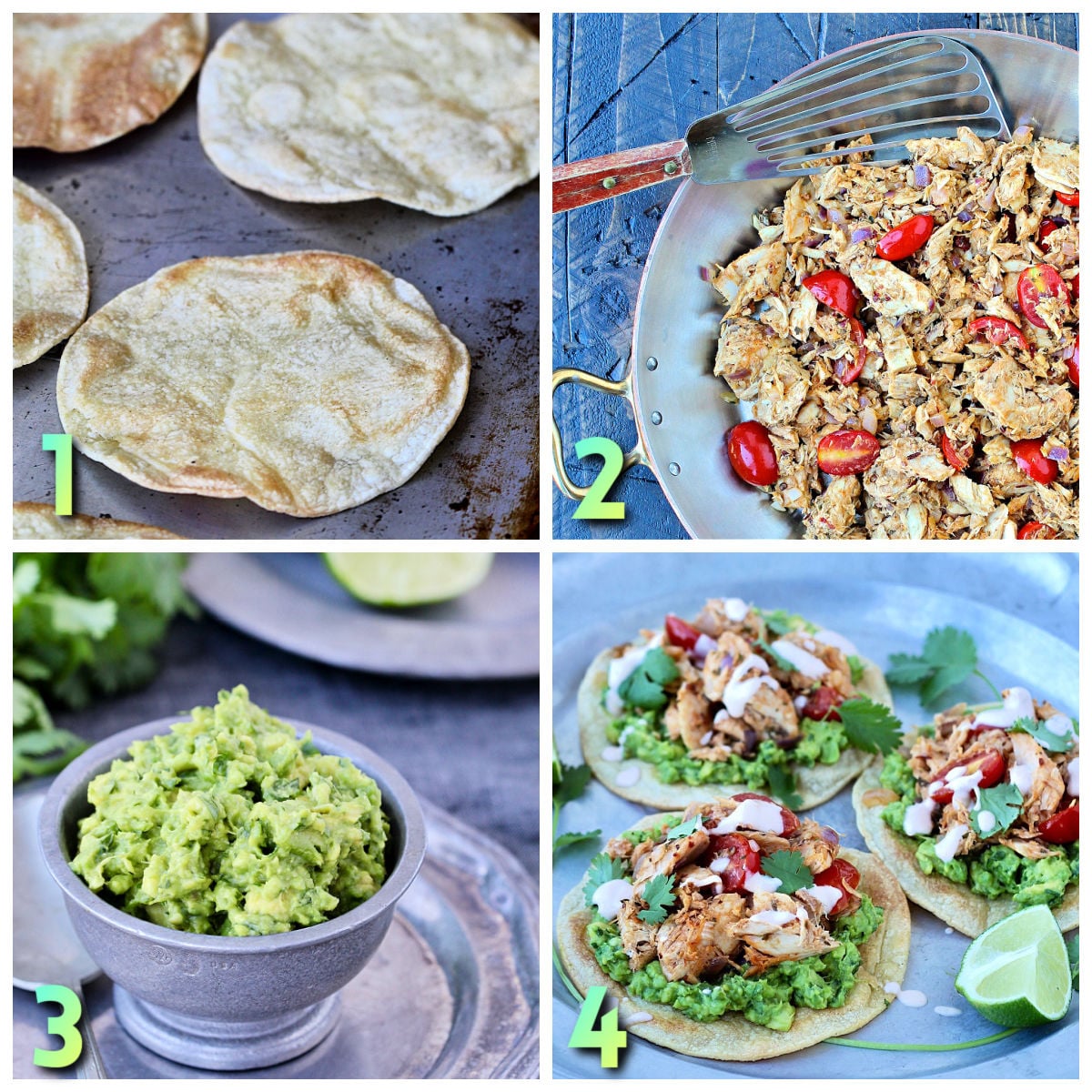 Steps 1-4 how to make tuna tostadas.