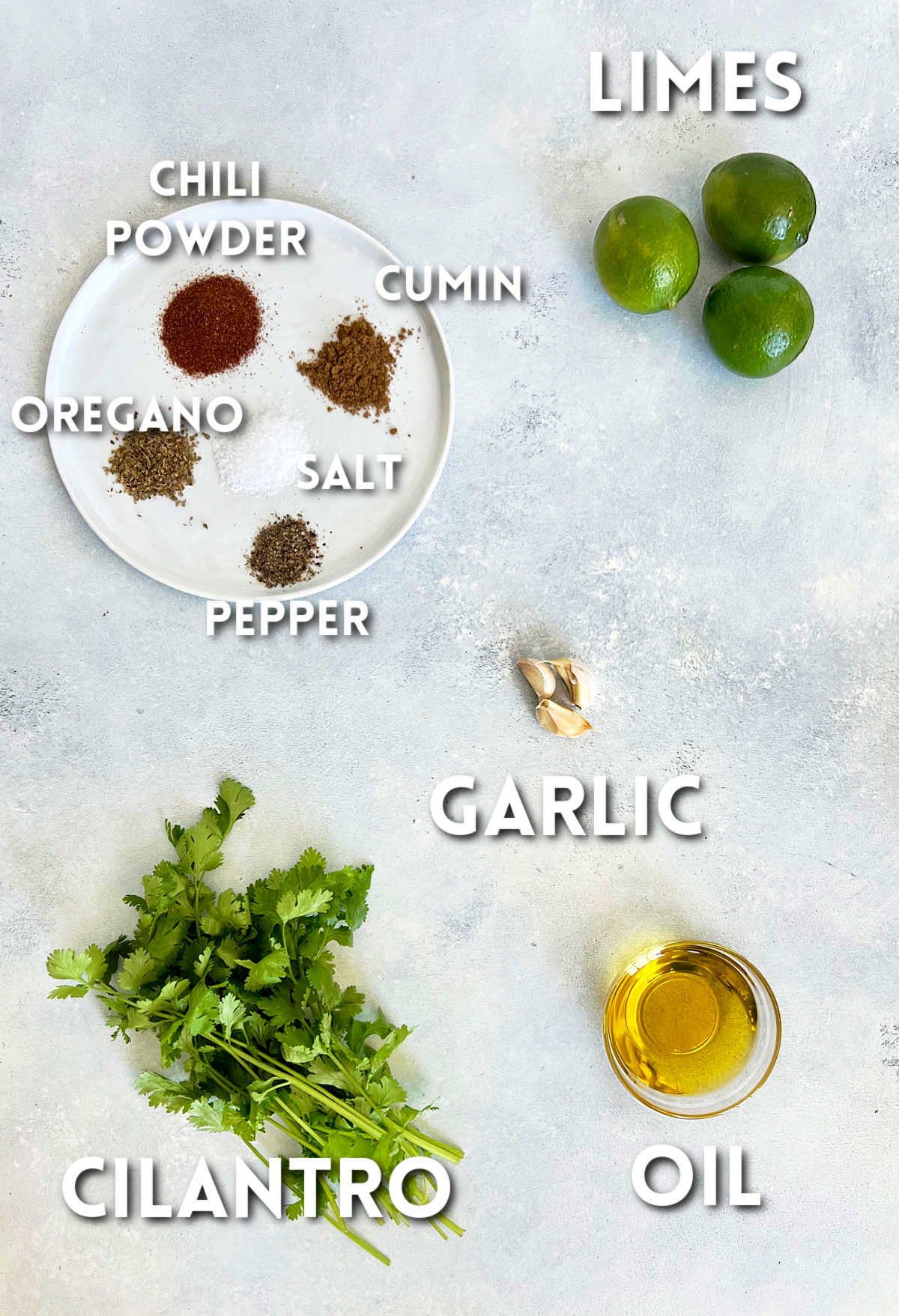 Ingredients for Mexican chicken marinade.