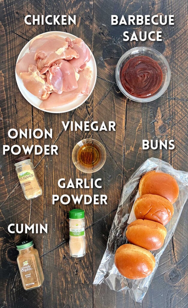 Ingredients for pulled chicken sandwiches.