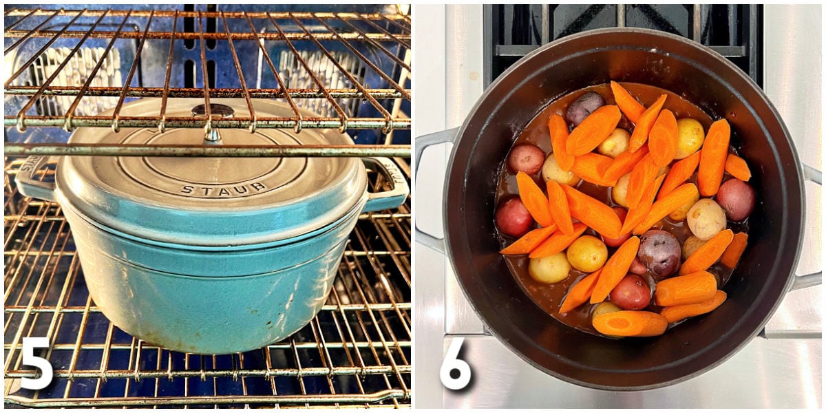 Steps 5 & 6 for making Classic Dutch Oven Beef Stew.