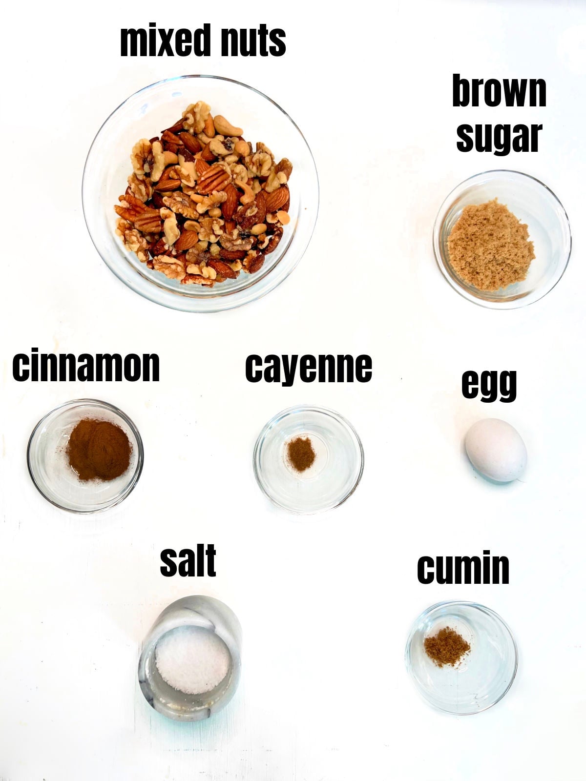 Ingredients for making holiday spiced nuts.