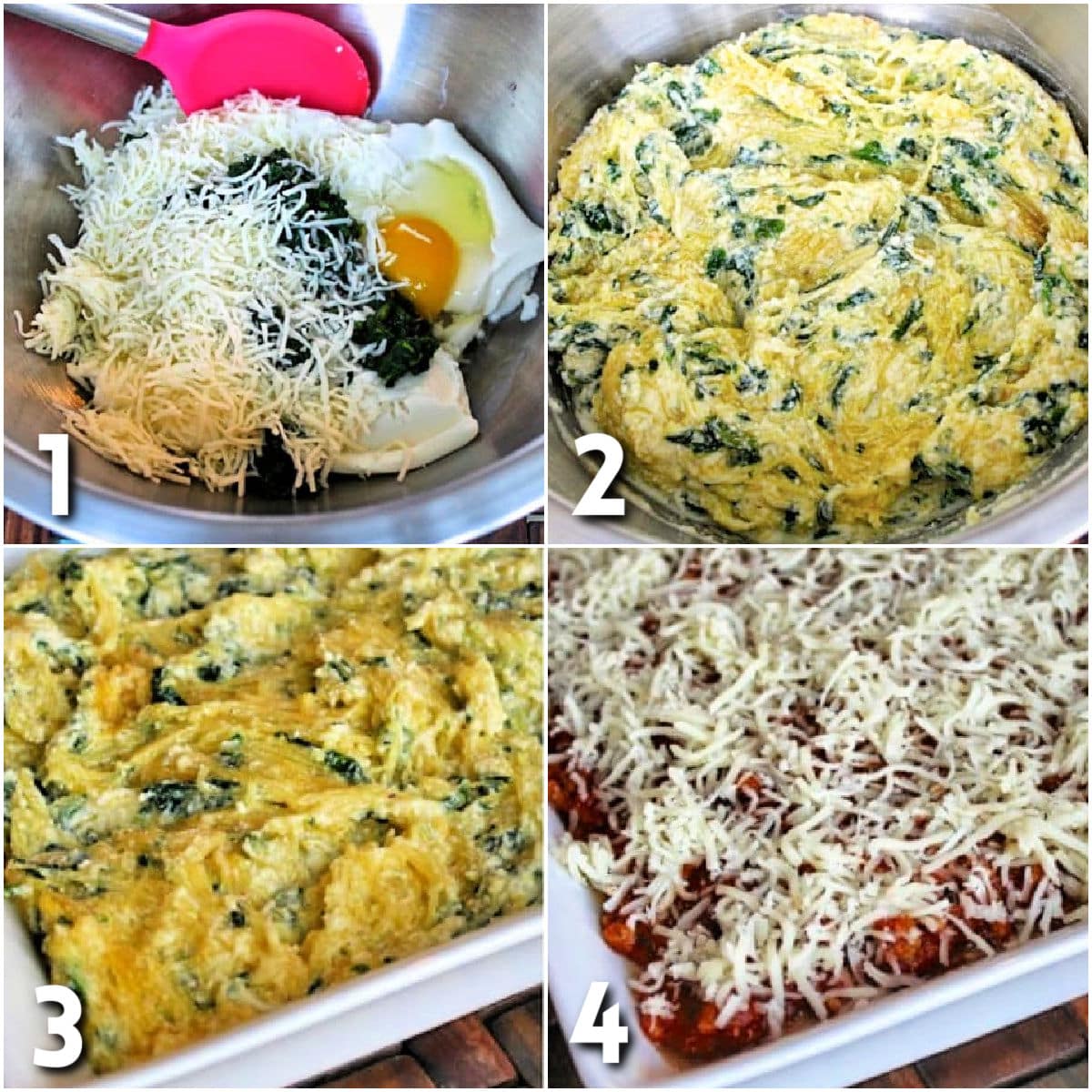 Steps for making spaghetti squash lasagna casserole.