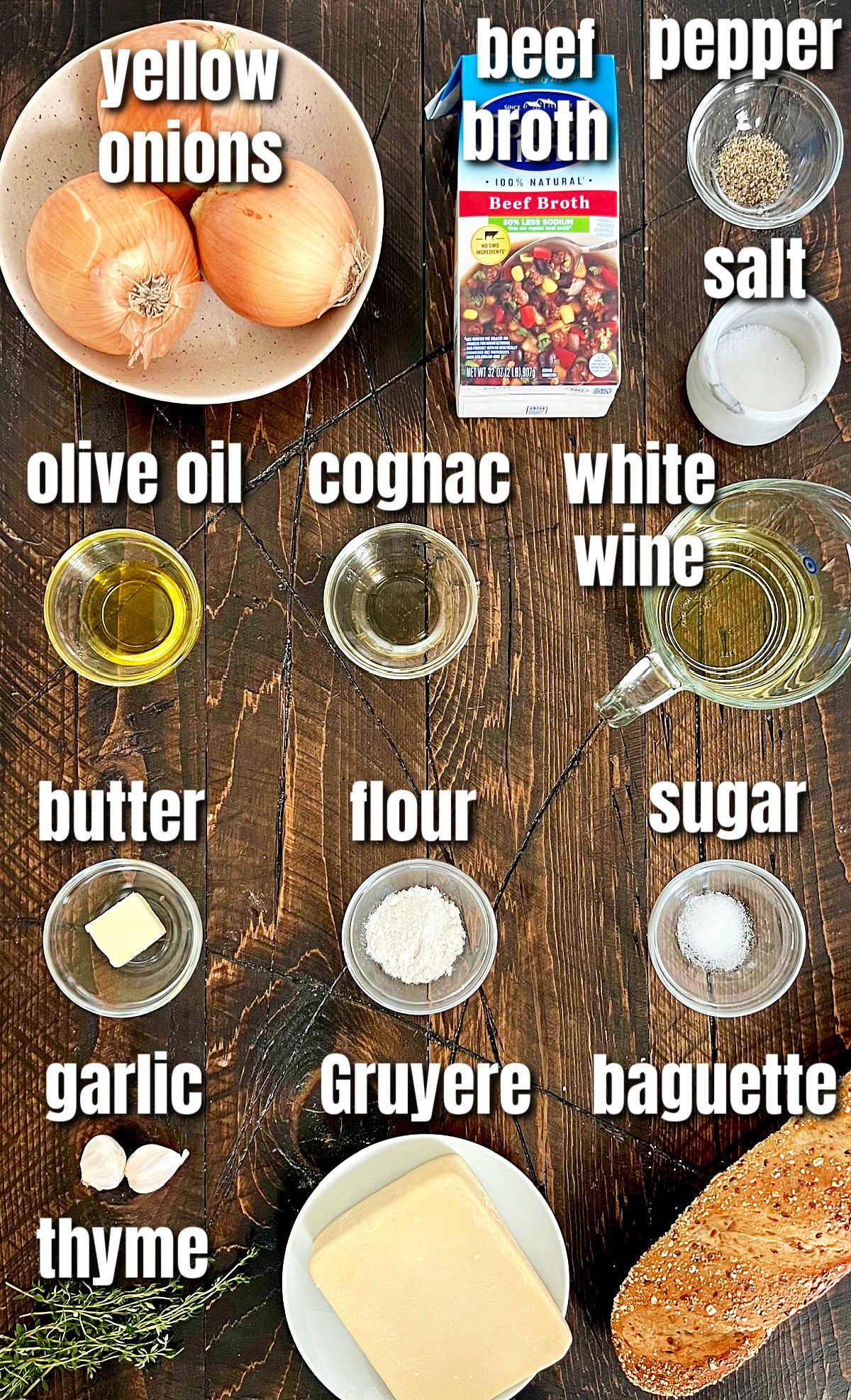 Ingredients for making healthy French onion soup.