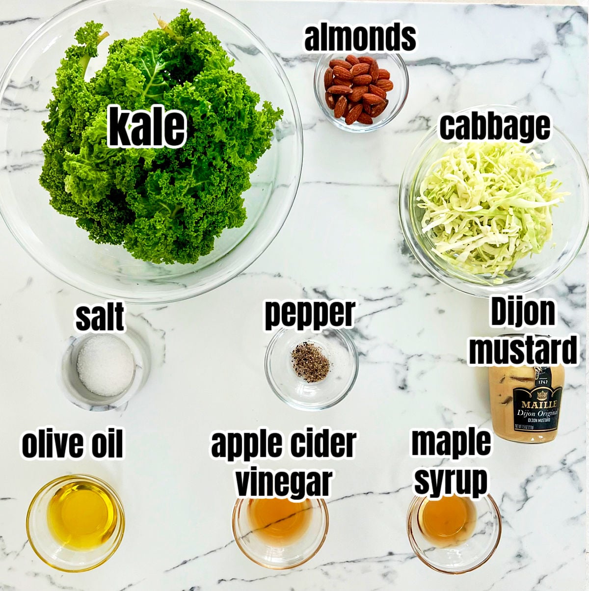 Ingredients for making a copycat recipe of Chick-fil-A kale crunch salad.