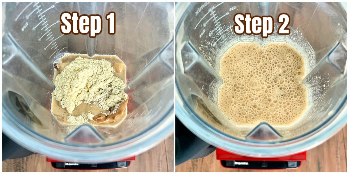 Steps for making a coffee protein smoothie.