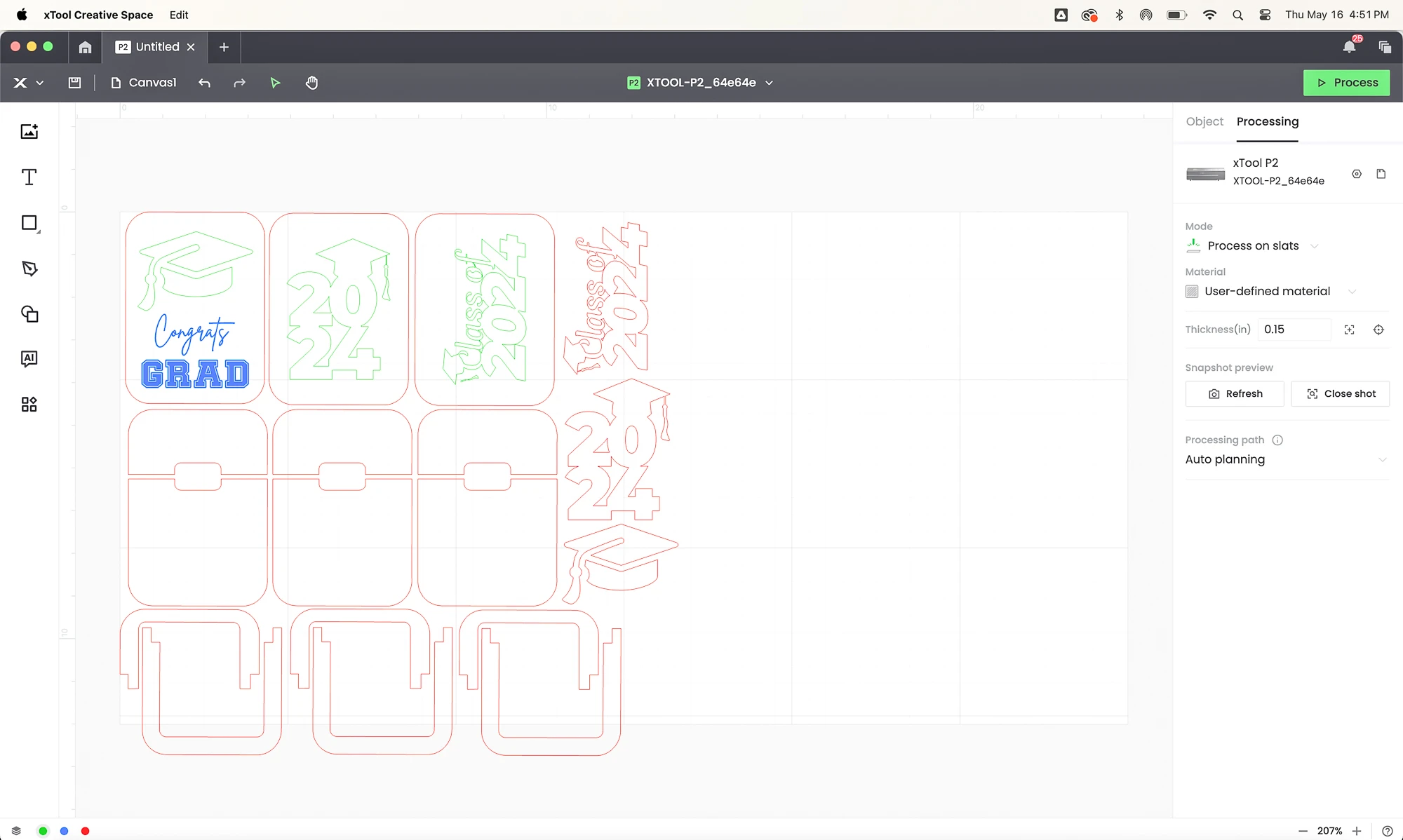 screenshot of xTool Creative Space with pieces for DIY gift card holder