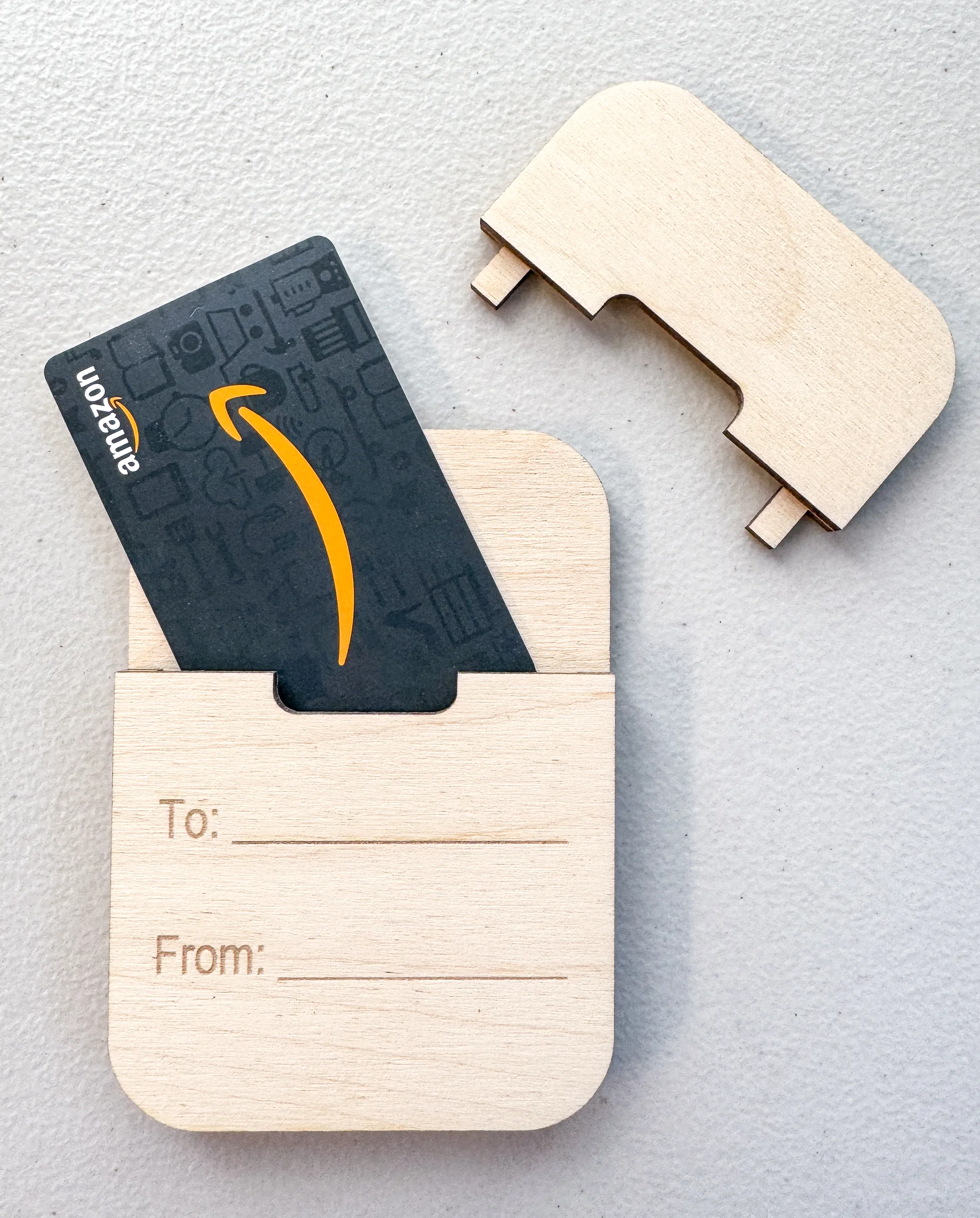 DIY gift card holder with top open and Amazon gift card inside