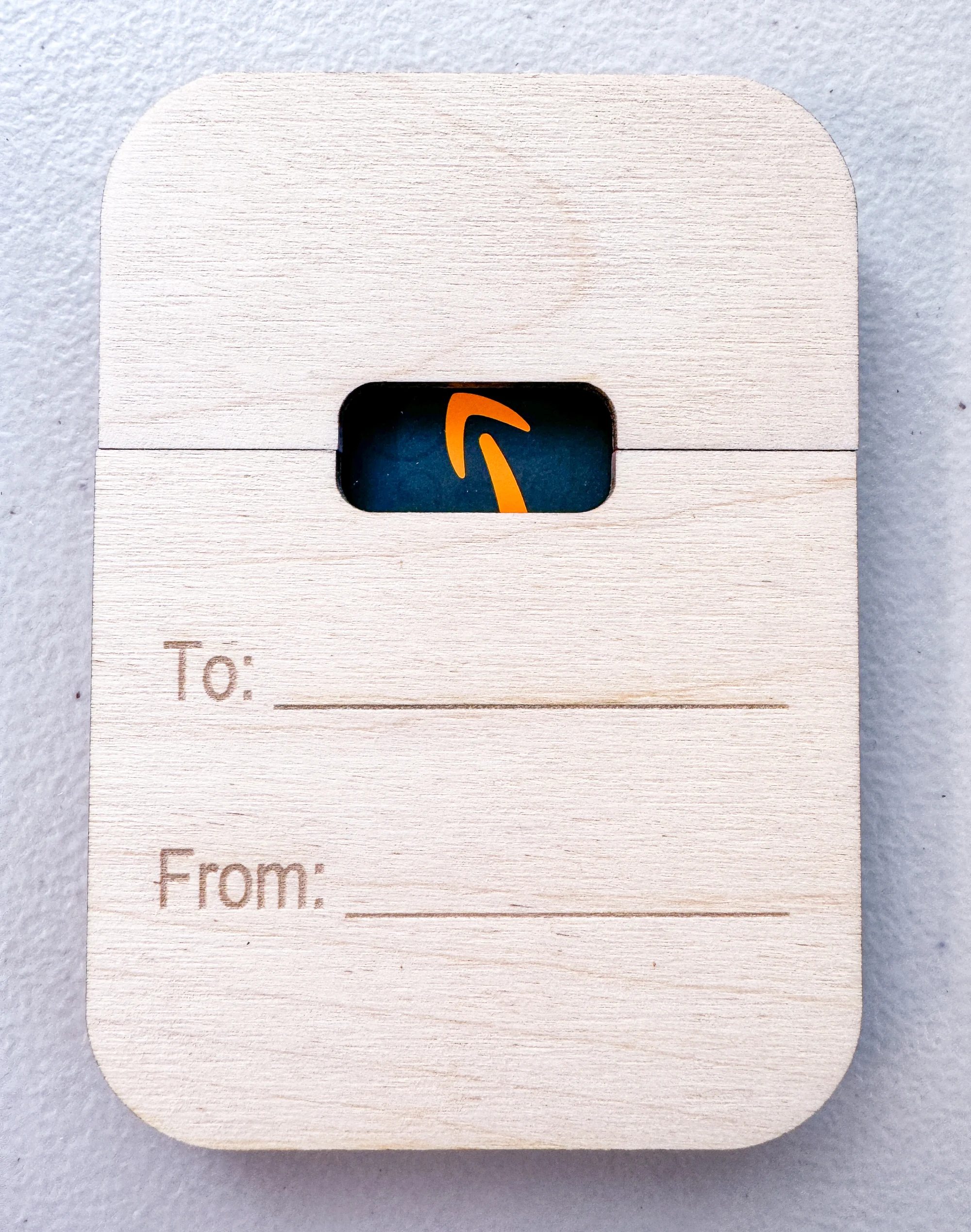 laser cut gift card holder with viewing window in back