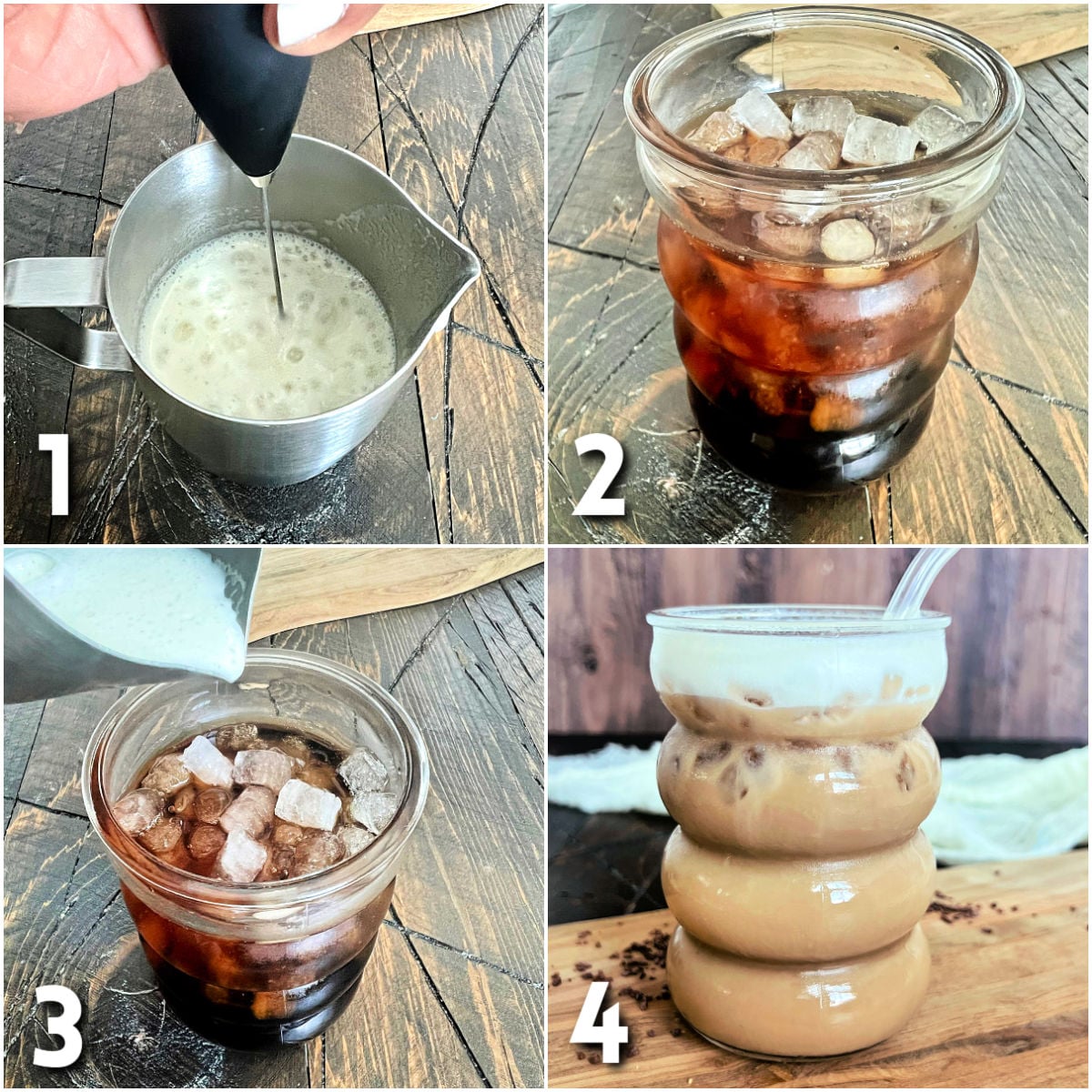 Steps for making protein iced coffee.